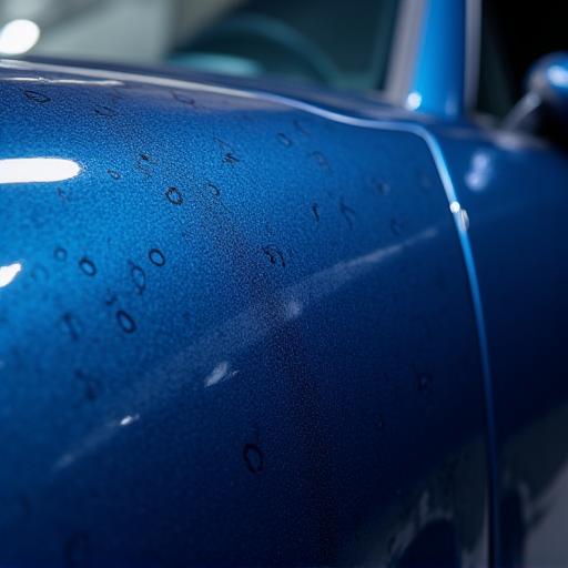 Before and after of paint correction on a dark blue car - Before